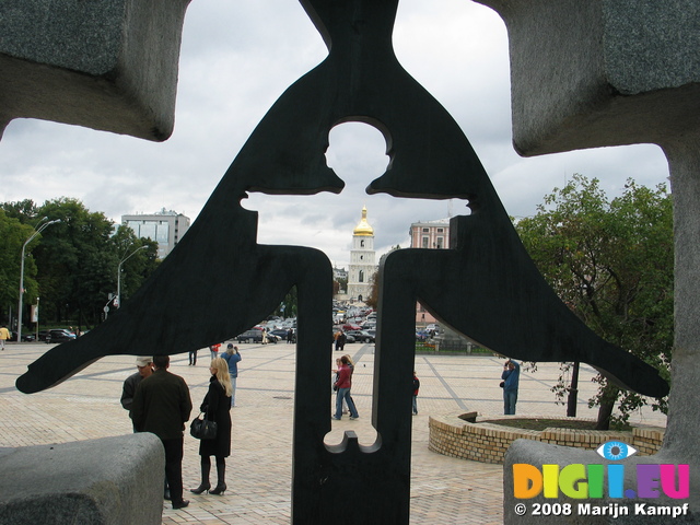 28228 Saint Sophia Cathedral through famine memorial at St. Michael's Golden-Domed Monastery in Kiev